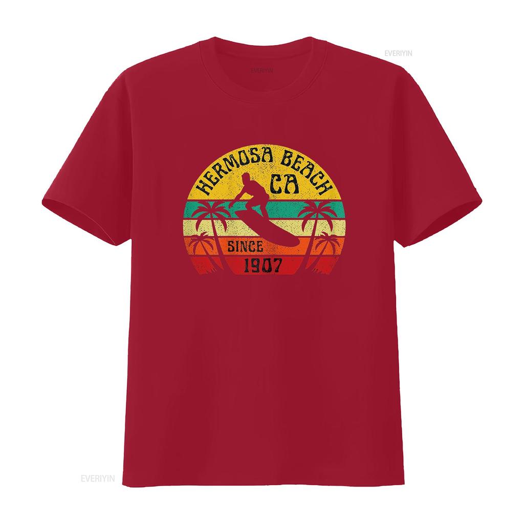 Hermosa Beach California Surfing Surfer Ocean Vintage T Shirt vintage Washed streetwear Breathable Unisex Stretched Stylish