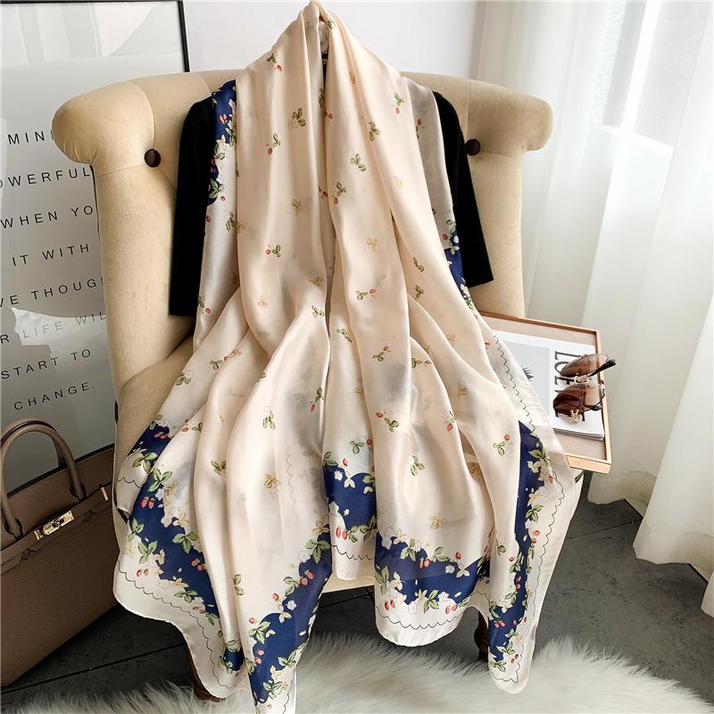 Big Size Women Scarf Spring Silk Hijabs Floral Print Shawls and Wraps Ladies Pashmina Bandana Foulard Soie Scarves