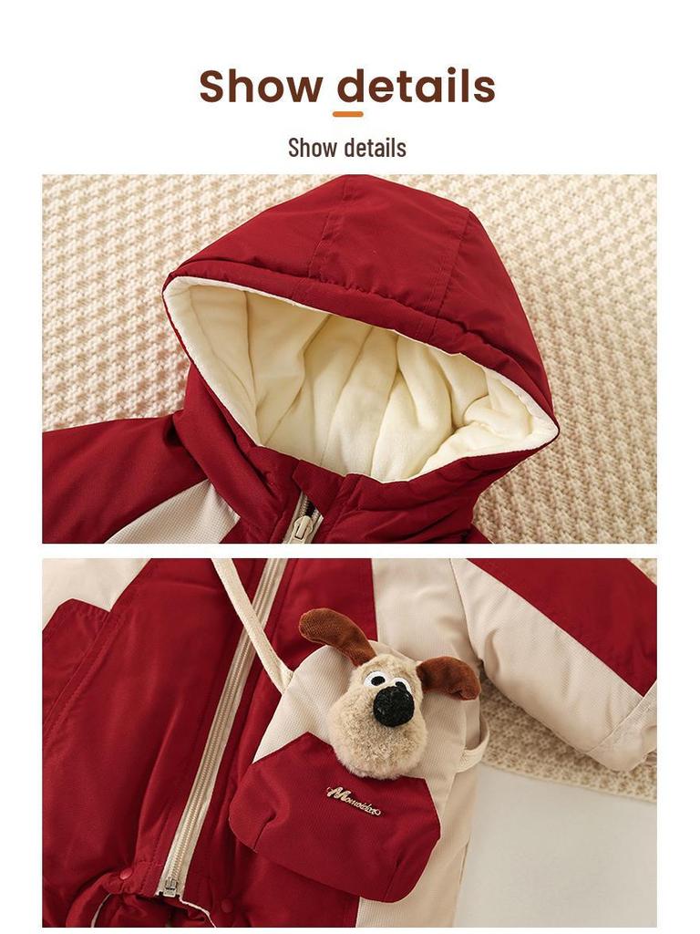 New Autumn & Winter Baby Fleece-Lined Cotton Onesie - Warm, Windproof, Long-Sleeved Romper for Children