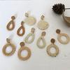 Earrings Gift Ear Geometric Stud Dangle Jewelry Women Woven Straw Rattan Wooden  Unique