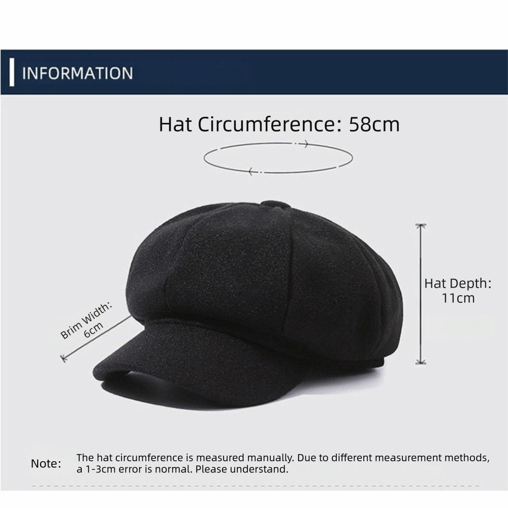 Woolen Fabric Baker Cap Solid Color Beret Hat Fashion Octagonal Cap Autumn Winter