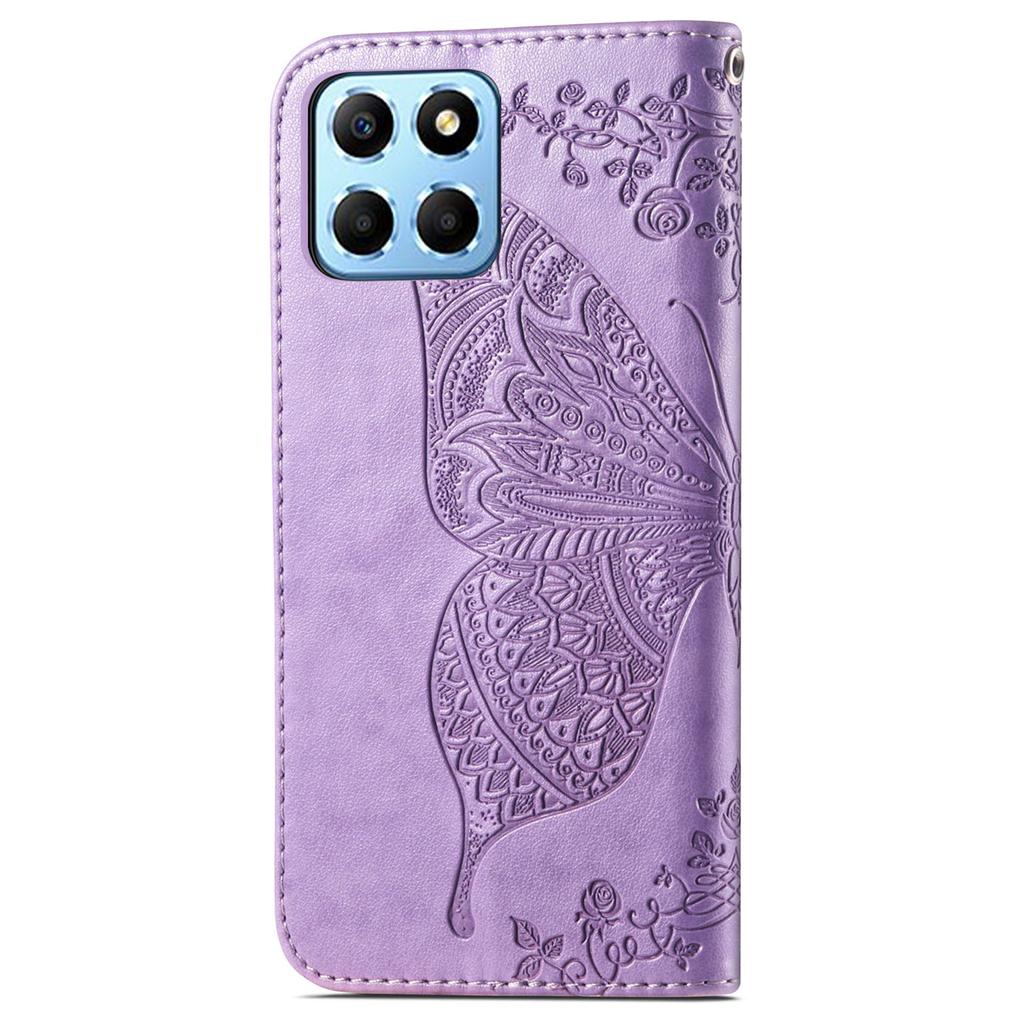 For Honor X8 5G PU Leather Protective Phone Case Imprinted Butterfly Pattern Shockproof Flip Phone Cover with Stand Wallet