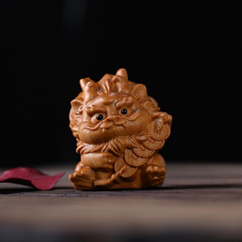 Cypress Dragon Wenwan Fat Buddha Pet Toy & Gourd Wood Carving Home Decor