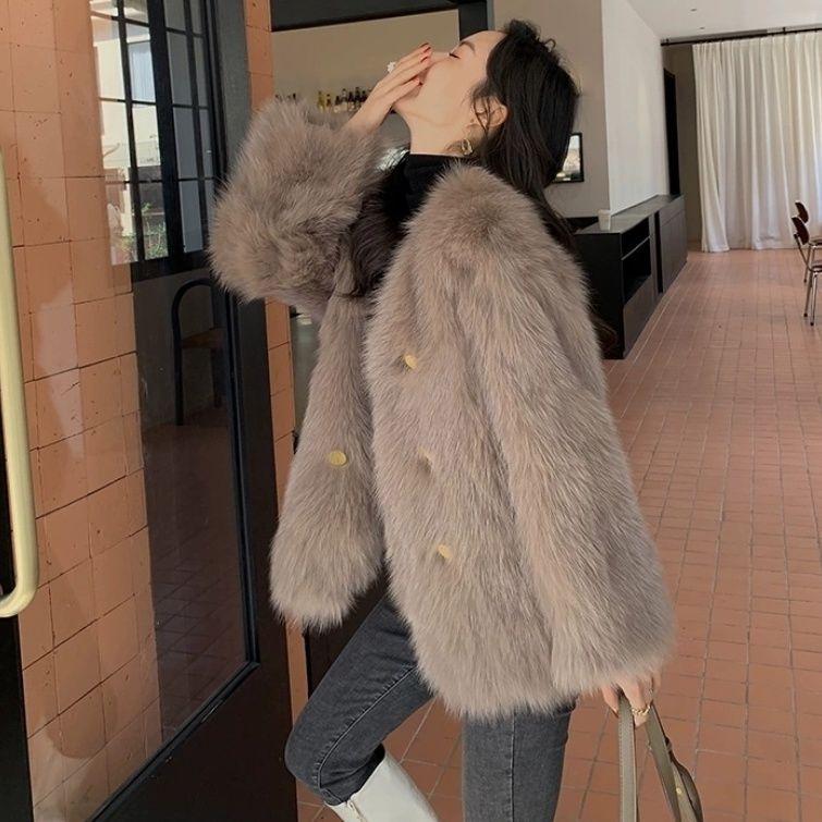 2024 зима новая искусственный мех куртка женская искусственный мех лисы модный темперамент теплый длинный мех топ модный хлопок