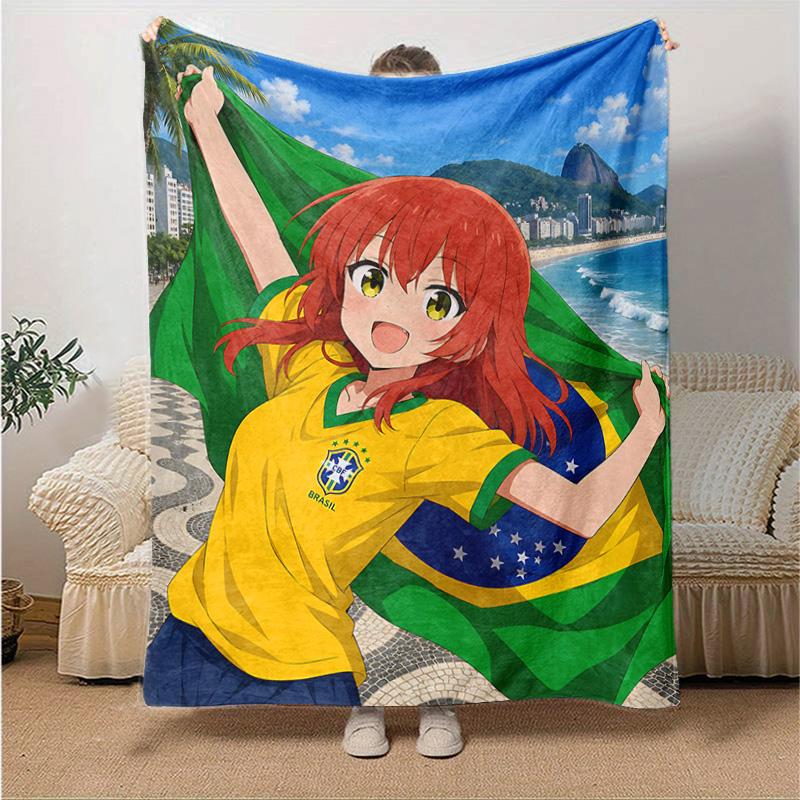1pc Brazilian Soccer Fan Flannel Blanket Soft Warm Throw Blanket for Bedroom Living Room Bed Travel Camping Picnic Gift. MT71501106