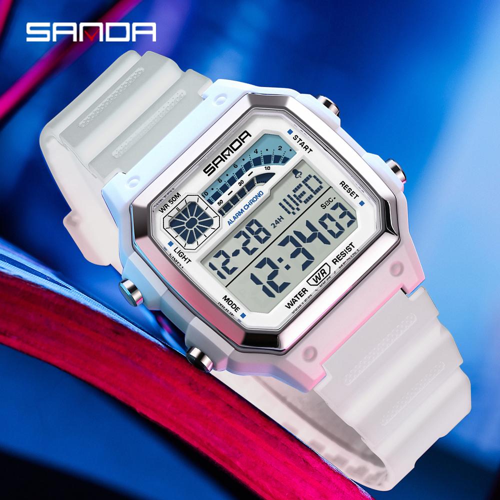 SANDA 6196 Luxury Men's Electronic Watch with Multi functional Luminous Dial Calendar Waterproof Fashion Men's Digital Watch