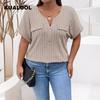 Spring and Summer New Solid Color Large Women's Top Zipper Short Sleeve Fake Pocket Pullover T-shirt Loose