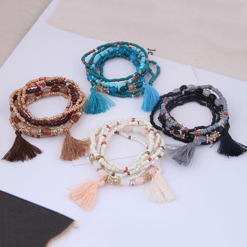 Handmade Boho Weave Beaded Cuff Bracelaces & Banglets For Women 2021 Fashion Geometric Width Bracelet Tassel Bohemian Jewelry Bijoux Femme