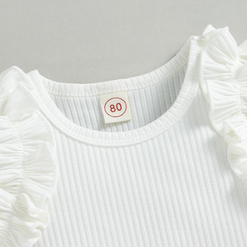 Детский модный комплект, летний комплект из трех предметов для девочек, мягкий хлопковый жилет с кружевными рукавами и шортами, пояс