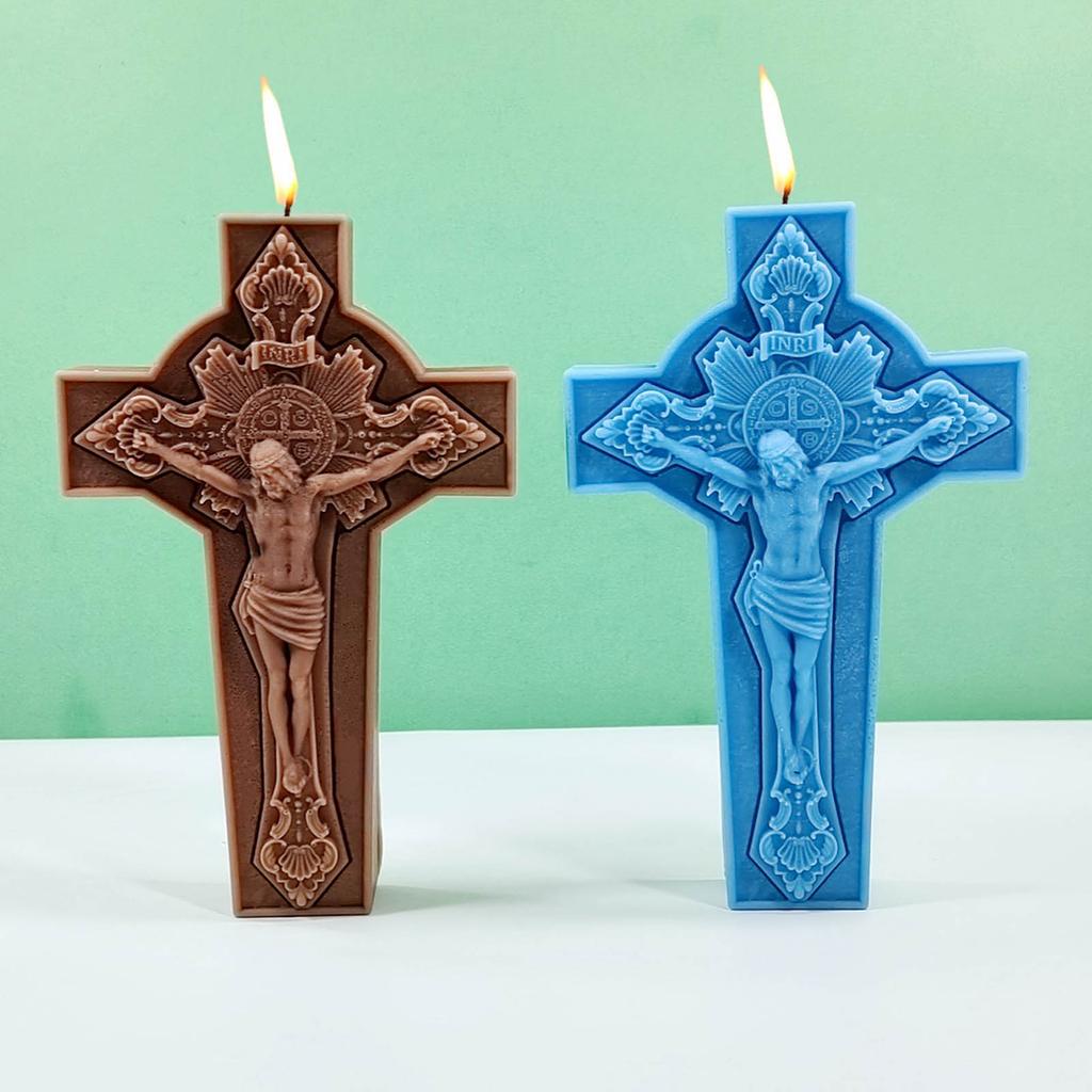 3D Virgin Candle Silicone Mold Cross Resin Molds DIY Aromatherapy Candle Making Gypsum Mold for Religious Enthusiasts