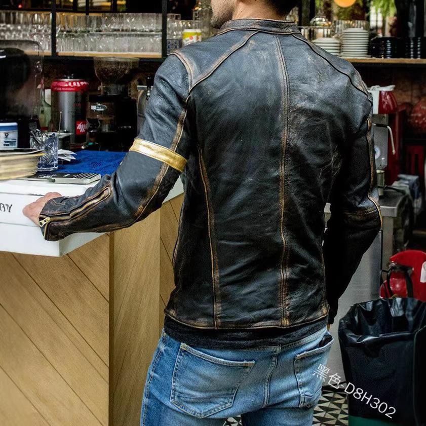 European and American men's clothing men's leather jacket male teen stand-up collar punk men's motorcycle leather jacket