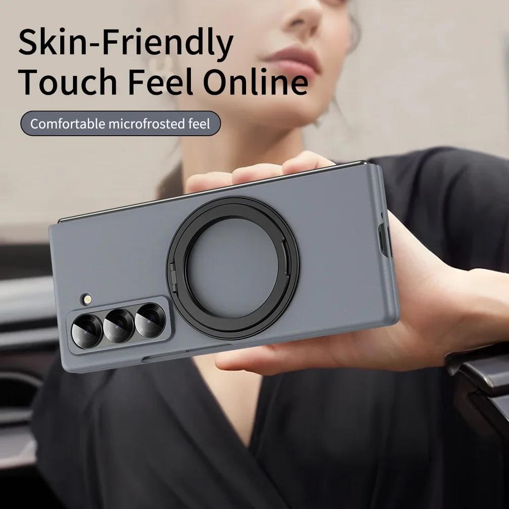 Rotatable Magnetic Ring Holder Protective Case for Samsung Z Fold 7 Fold7 6 Cover Built-in Glass Screen Protector Funda