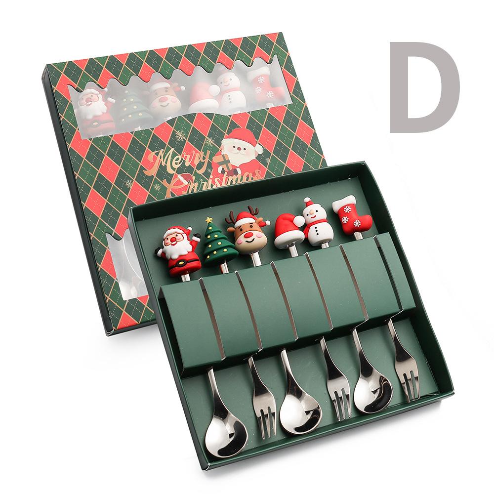 Christmas Spoon Set Cute Coffee Spoon Creative Stirring Spoon Fork Dessert Fork Christmas Gift Box Cutlery 4-Piece