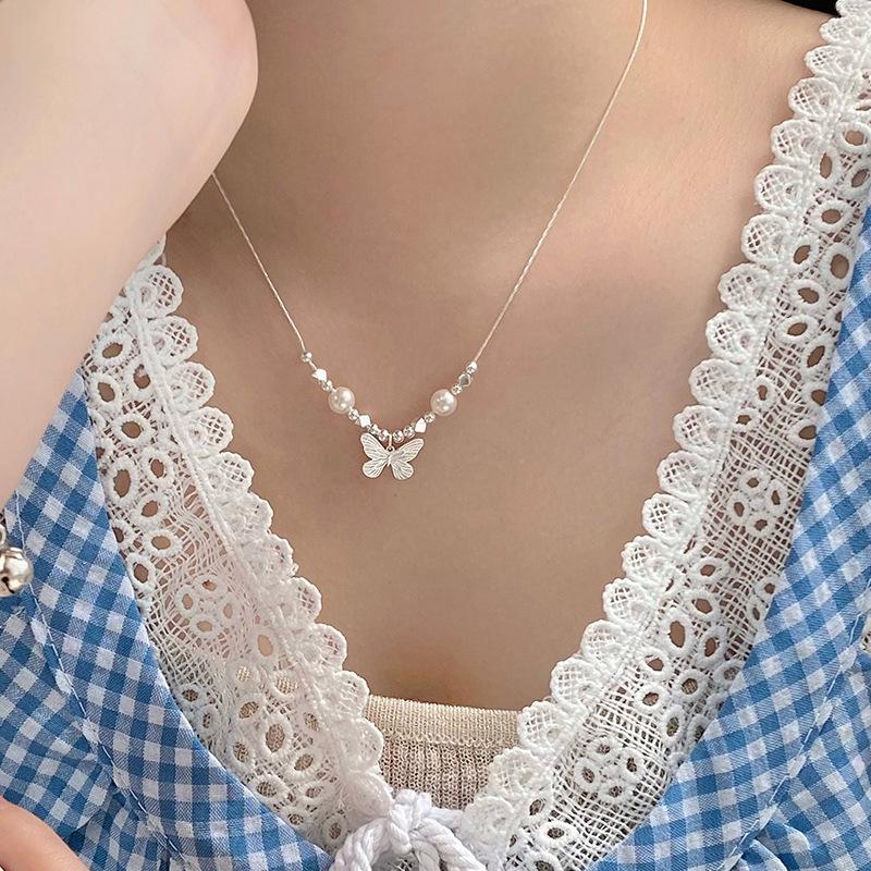 Новое китайское ожерелье с бабочкой из жемчуга для женщин Ins Light Luxury High-end Design Sense Clavicle Chain