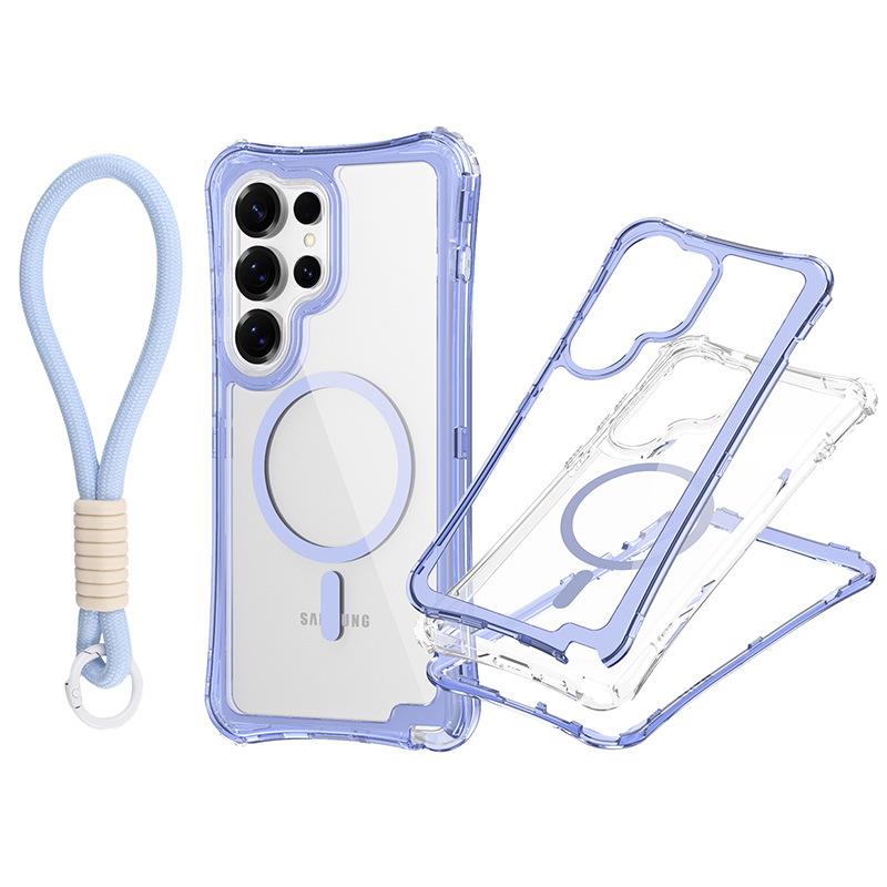 for Samsung S25 Ultra Magnetic Transparent Triple-Function Phone Case with Wrist Strap