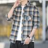 Spring and Autumn New Plaid Shirt Men's Lapel Shirt Korean Version of Loose Versatile Casual Long-sleeved Shirt Versatile