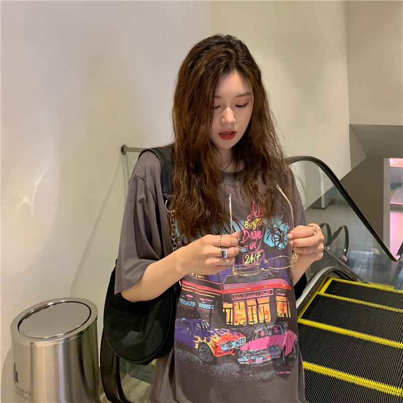 Женская футболка с коротким рукавом свободного кроя в стиле ретро с принтом в корейском стиле - Большой размер, Ранняя весна 2023