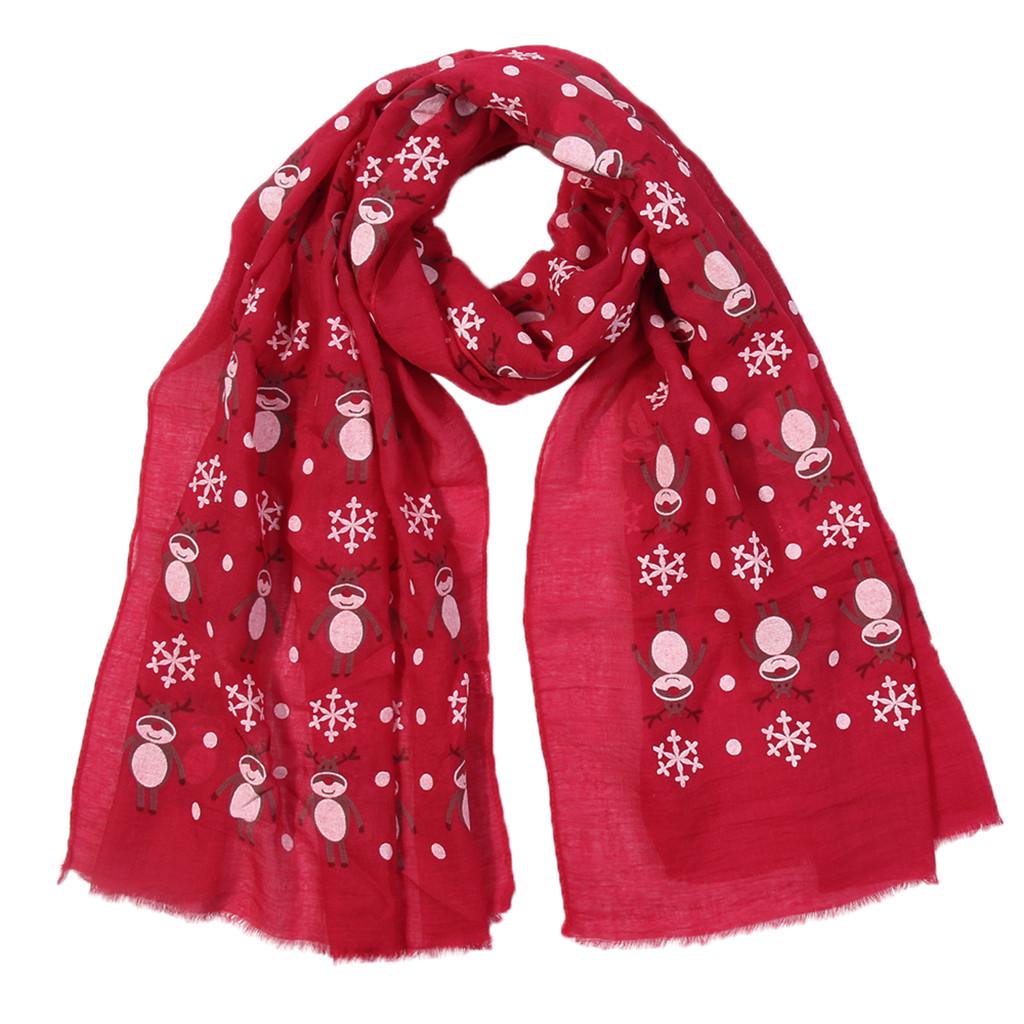 Women Christmas Festive Winter Deer Print Warm Winter Snow Flake Scarf