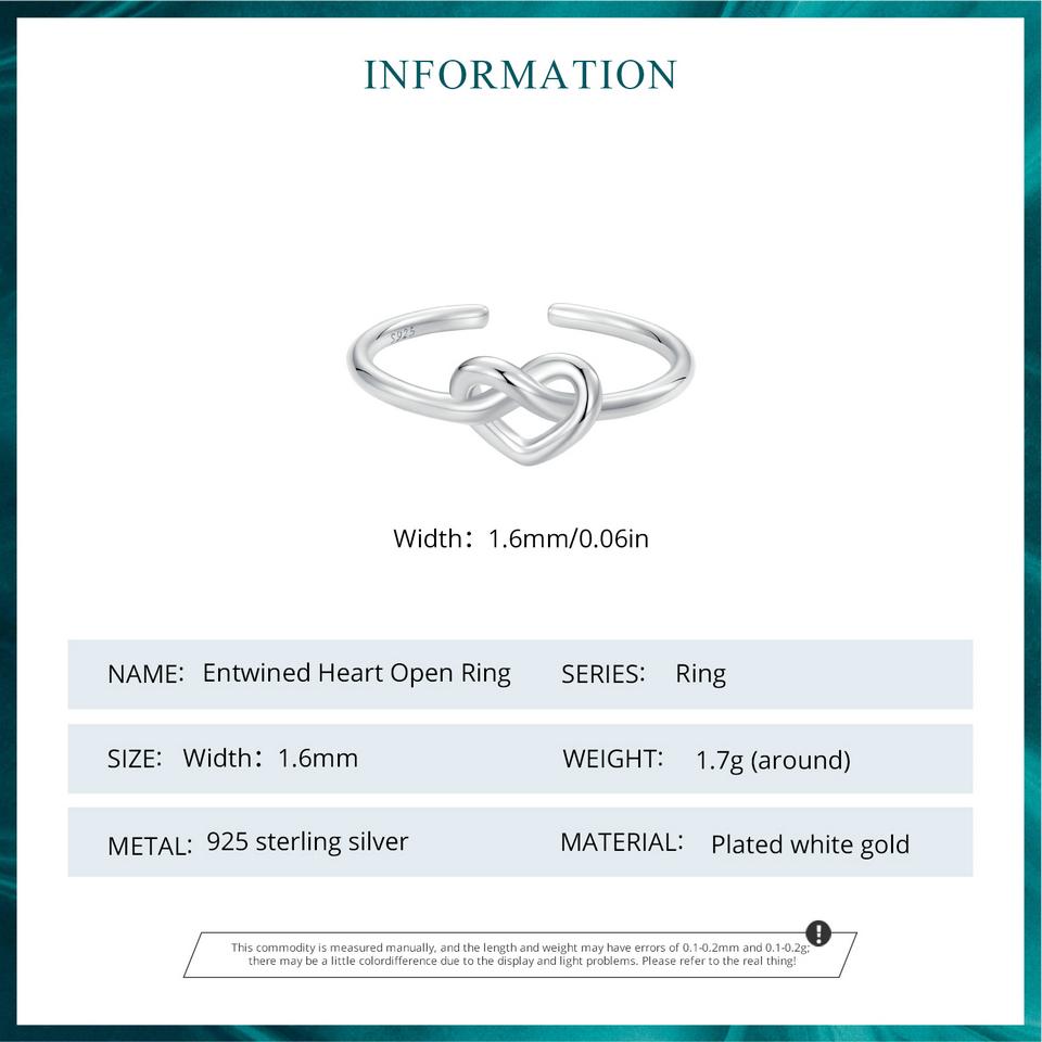 WOSTU Женское кольцо из стерлингового серебра 925 пробы, простое сердце с полым отверстием и узлом, регулируемые кольца в форме сердца в стиле минимализм