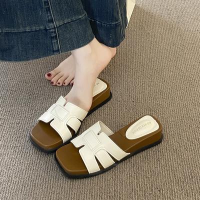 Летние новые универсальные шлепанцы на плоской подошве с квадратным носком, женская повседневная мода с юбками, нишевая женская обувь, тренд