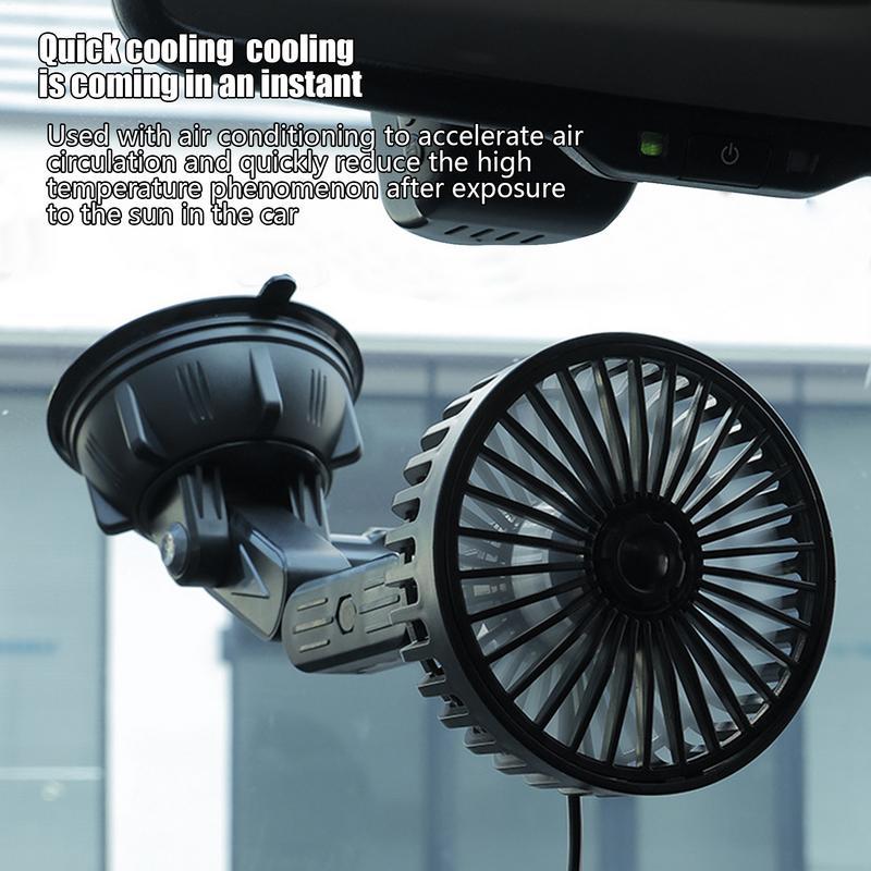 Portable Car Fan Lightweight Suction Cooler For Vehicle 3 Speed Adjustable Fan With Rotating Head For Car Camping Travel