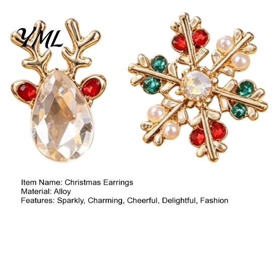Fashion Christmas Jewelry 1 Pair Stud Earrings, Sparkling Faux Crystal Elk Antlers Snowflake Earrings And Colorful Rhinestone Holiday Gifts for Women