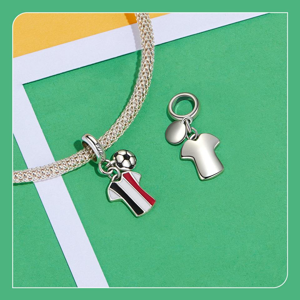 WOSTU 2024 Стерлингового Серебра 925 Пробы Футбол Любовь Спортивные Очаровательные Бусины подходят Для Женщин Браслет и Ожерелья Ювелирные Изделия Футбольные Бусы