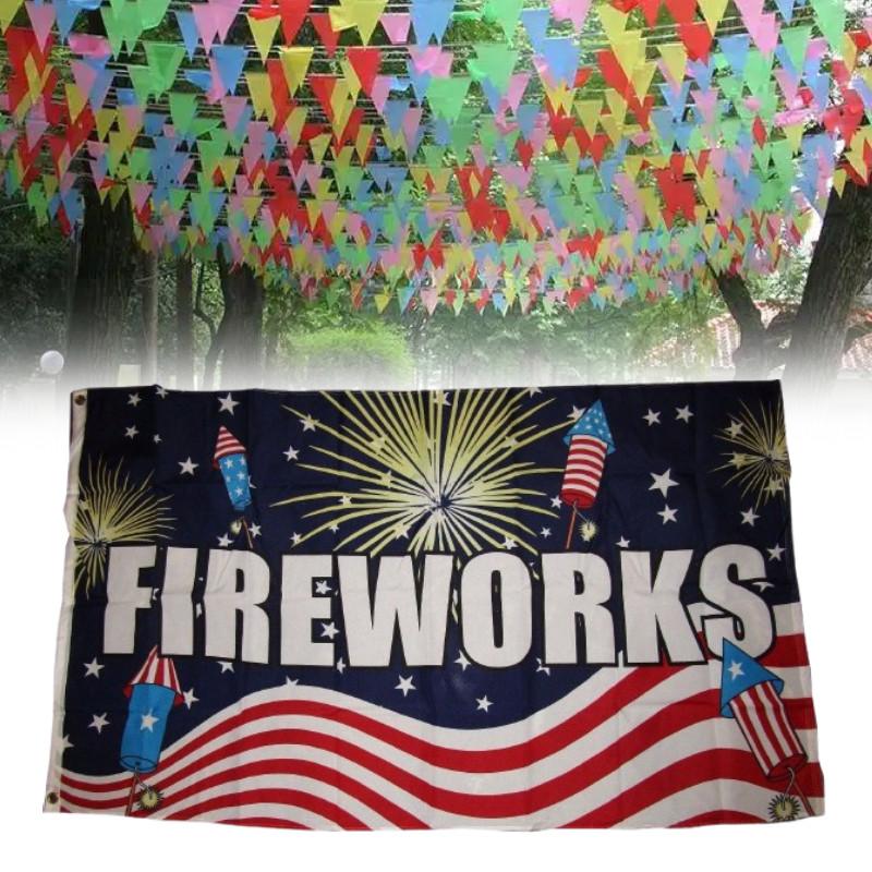 Letter Pattern Fireworks Flag Banner Fade Resistant Outdoor Decoration Gift