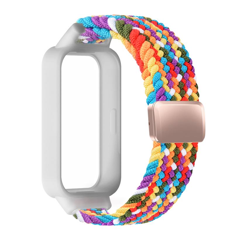 Плетеный ремешок+Чехол из ПК для Xiaomi mi band 9 8 active аксессуары спортивный магнитный Нейлоновый браслет correa+Чехол для Redmi band 3 2