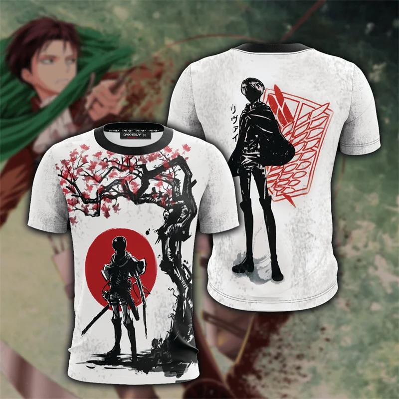Аниме "Атака титанов" Графические мужские футболки с Леви Аккерманом, 3D футболки с принтом манги, Летние футболки с круглым вырезом, Повседневные футболки в стиле Харадзюку
