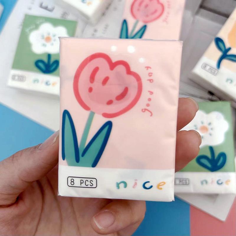 9 упаковок, носовой платок с милым мультяшным цветком, бумажный портативный маленький салфетка из целлюлозы из натуральной древесины, домашняя салфетка для лица, полотенце для рук