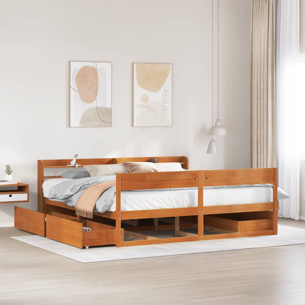 Solid Wood Bed without Mattress Wax Brown 180x200 cm Pine Wood