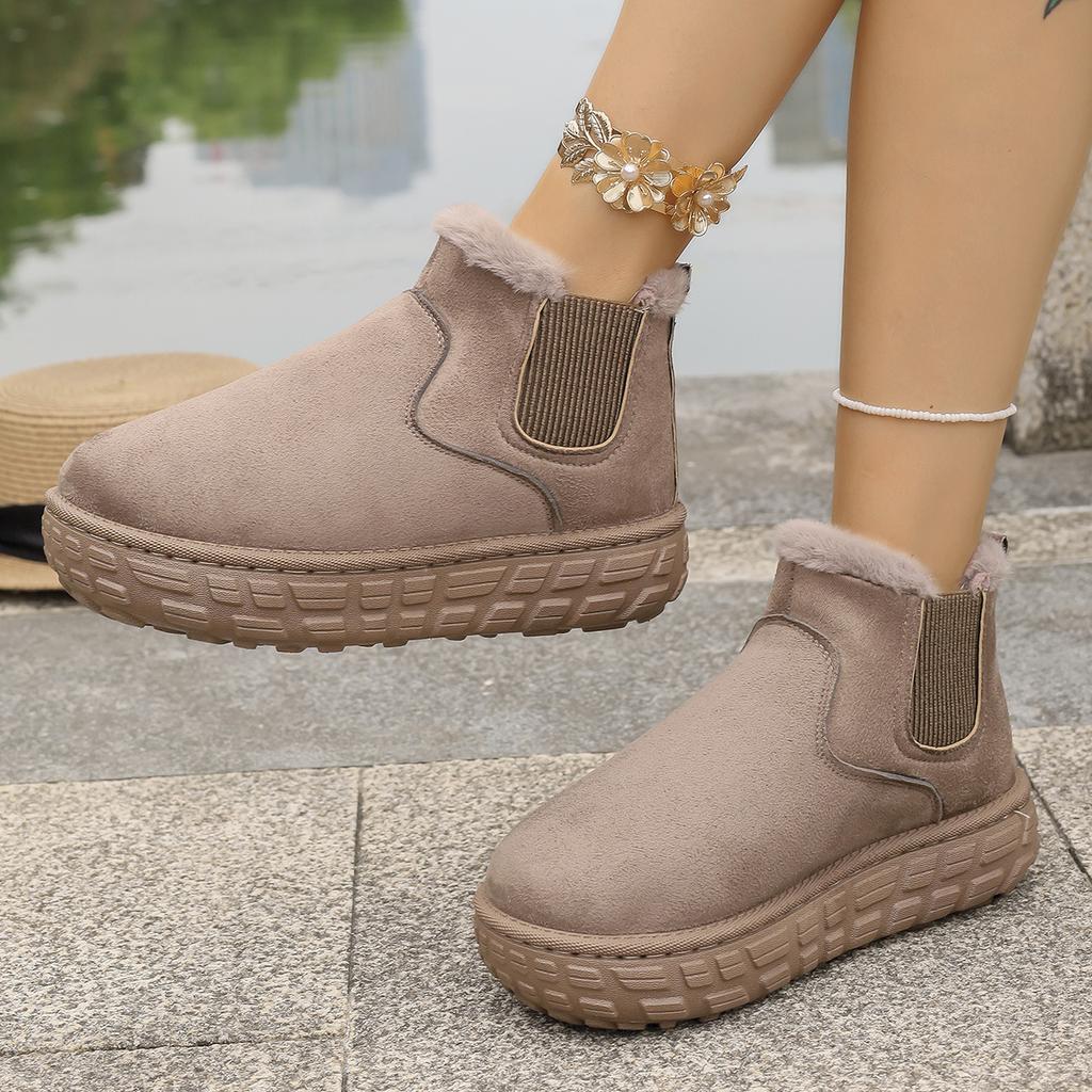 Новые осенне-зимние женские теплые однотонные эластичные с толстой подошвой и нескользящие короткие хлопковые ботинки