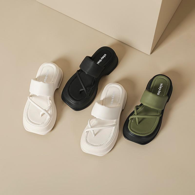 Женские летние сандалии 2025 новая платформа носок шлепанцы обувь обувь-маффин [горчично-зеленый хаос белый]