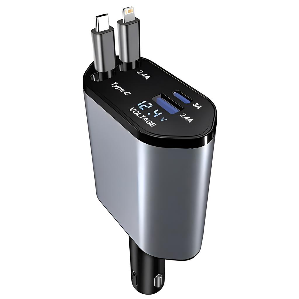 120 Вт 4-в-1 Быстрое автомобильное USB-C зарядное устройство, Выдвижной адаптер прикуривателя для iPhone Samsung Huawei Xiaomi – Quick Charge