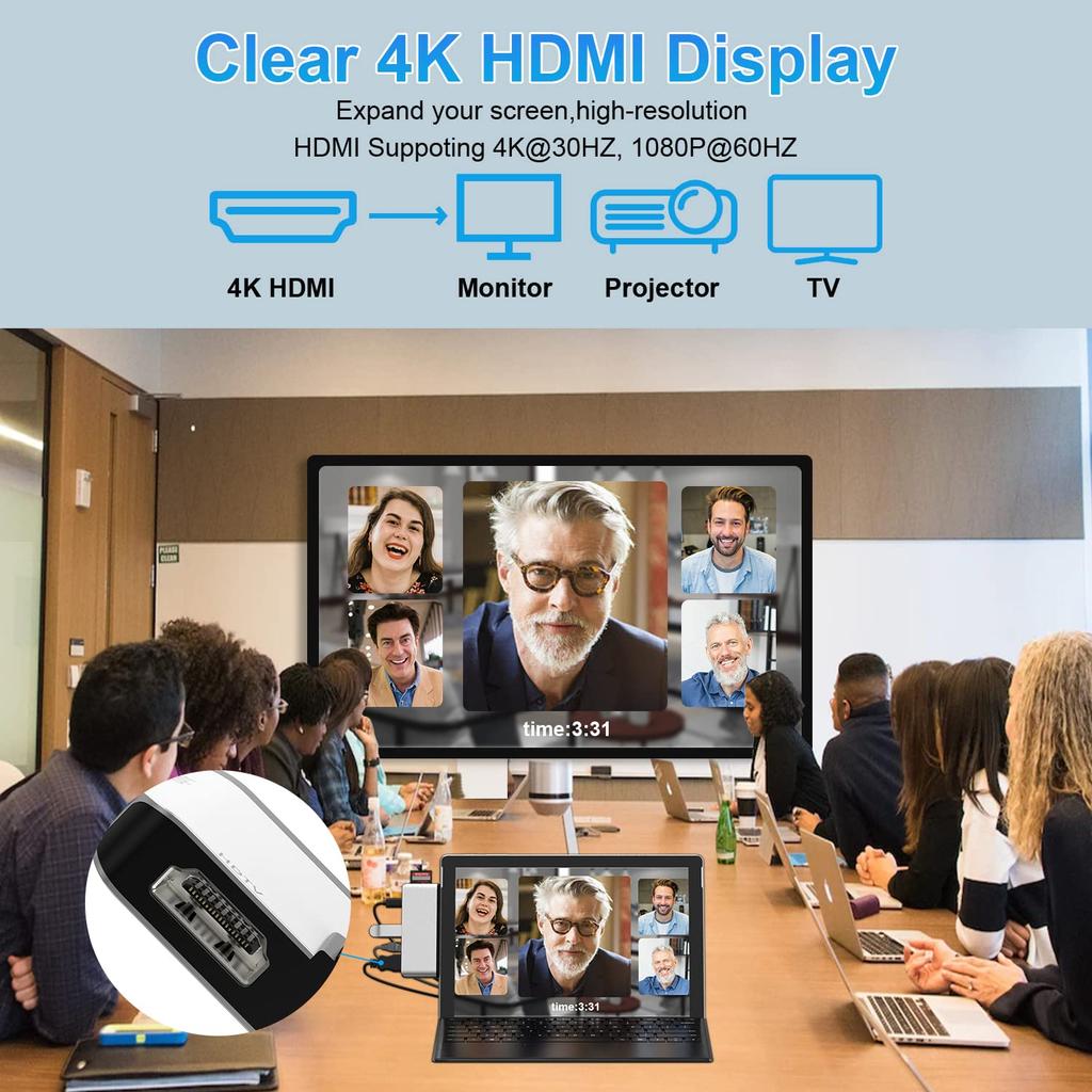 Хаб для Surface Pro 9 Порт 4K HDMI USB C Thunderbolt 4 Зарядка PD 100M LAN USB Аудиопорт Кардридер Специальная док-станция для Microsoft Surface Pro 9 + (Дисплей +