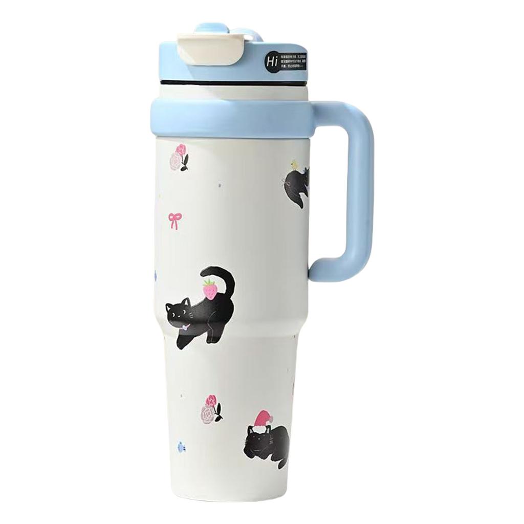 12 Hour Thermal Retention Stainless Steel Tumbler With Jumbo Straw Leak Proof Lid Ergonomic Handle For Outdoor Office Use