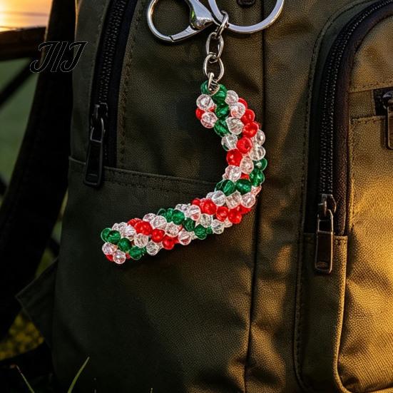 Decorative Handbag Charms Handmade Christmas Beaded Keychain, Xmas Tree Wreath Gift Box Bell Key Ring Santa Keyring, Backpack Hanging Decor for Party