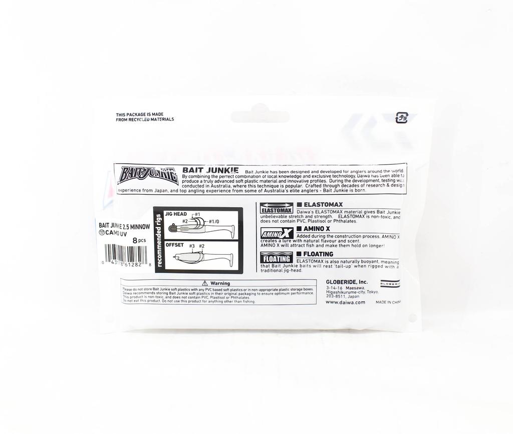 Daiwa Soft Lure Bait Junkie Minnow 2.5 Inch 8 Per Pack Camo UV (2828)