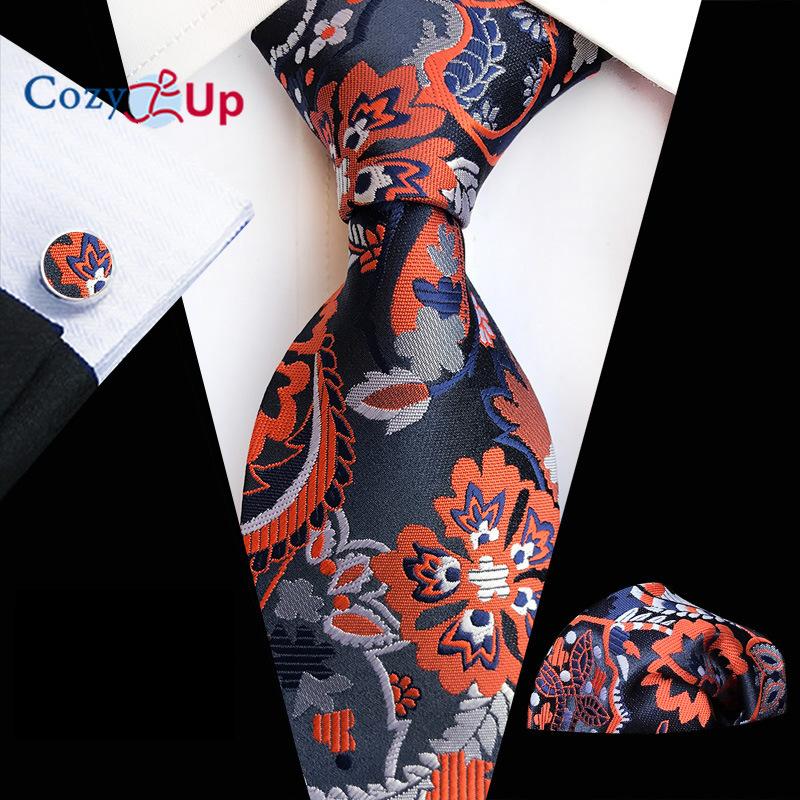 Cozy Up Набор из трех предметов, модный деловой мужской галстук с узором пейсли, включает в себя галстук, запонки, носовой платок