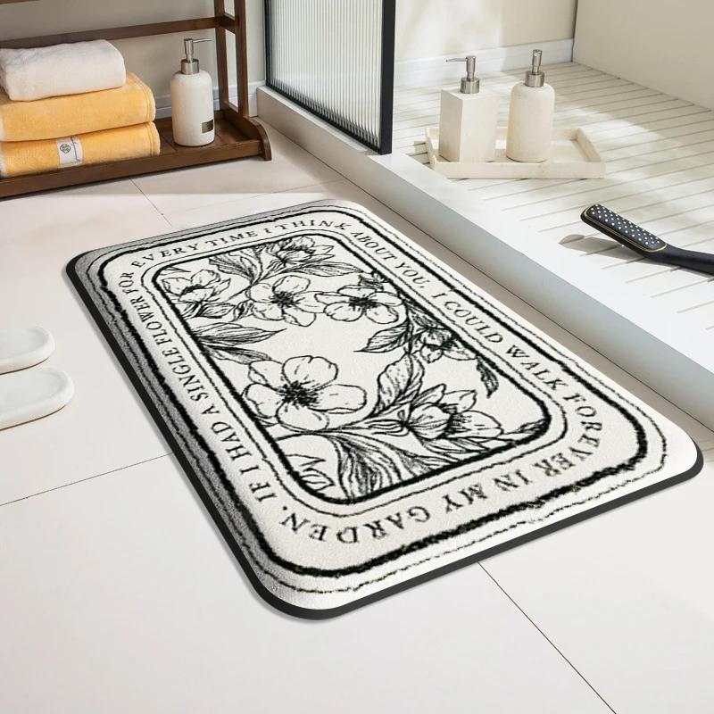 VIKAMA Modern Luxury Bathroom Mat Shower Room Absorbent Anti-Slip Foot Mat Soft Entrance Toilet Rug Home Decor