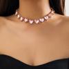 Pink Heart Crystal Short Choker Necklace for Women Trendy Wedding Collar On Neck Accessories 2023 Fashion Jewelry Female Gifts