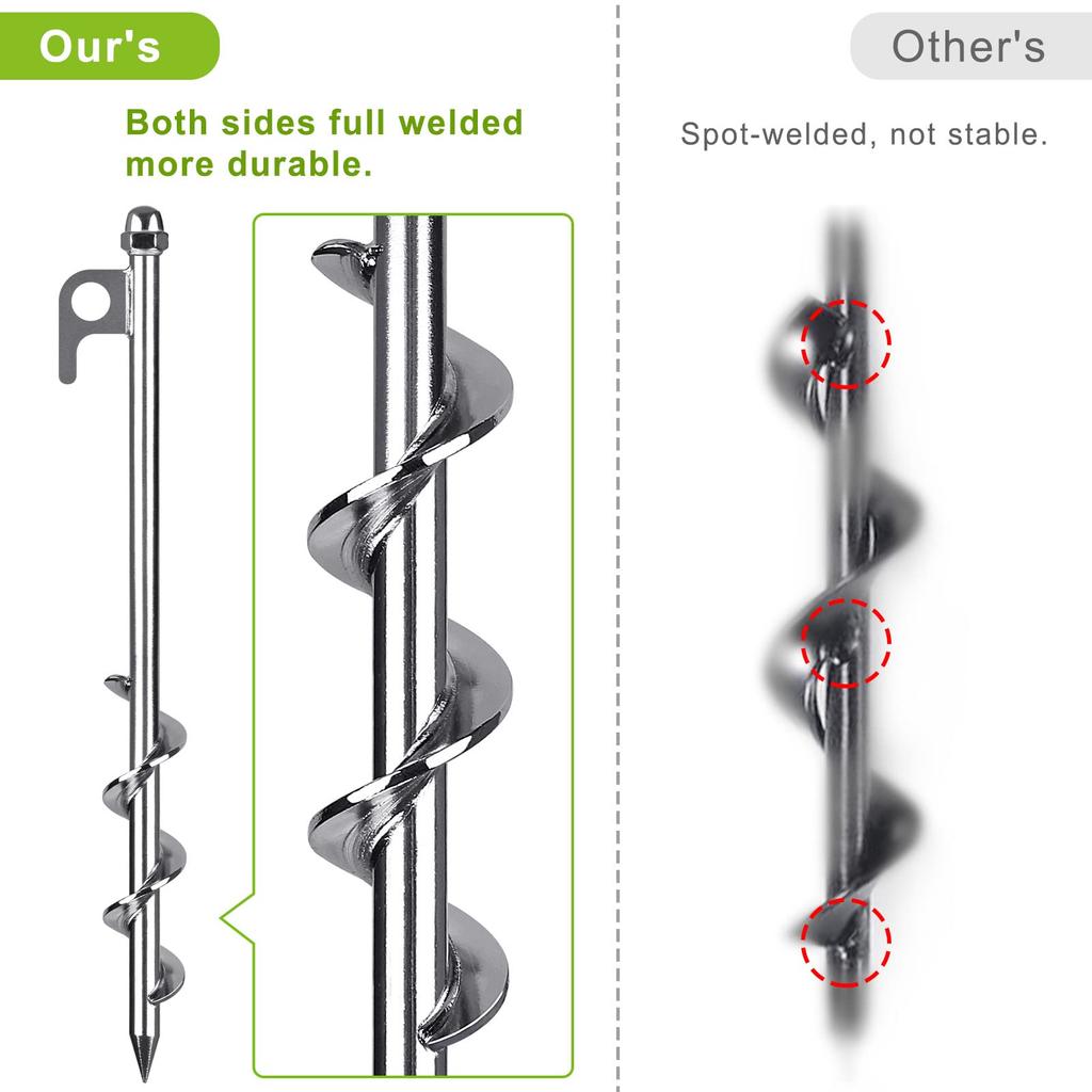 Lifeswell Tent Ground Fully Welded Spiral Earth Anchors for Camping Swing and Animal Protection Stakes, 4-Pack, 12-Inch Heavy-Duty Anchors, Tents,