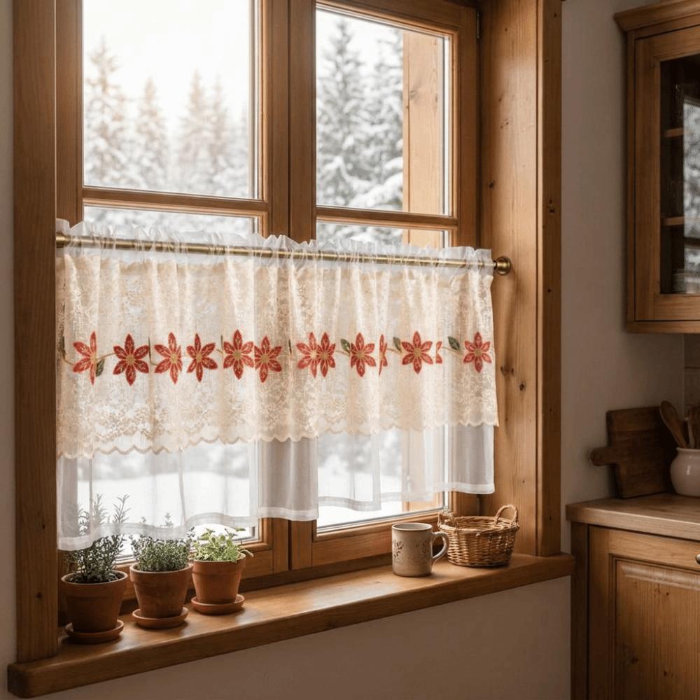 Lace Trim Cafe Curtains Sheer Voile Window Drapes Half Curtains Embroidered Curtains Restaurant