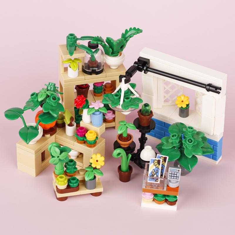 City Street View Furniture Building Blocks Kitchen Food Hotel Television Gas Station Bar Counter Pizza Oven Trash Can Bricks Toy