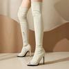 Женские элегантные модные сапоги выше колена из искусственной замши с открытым носком, эластичные сапоги с боковой молнией, узкие сапоги-шпильки с высоким каблуком, 44 45