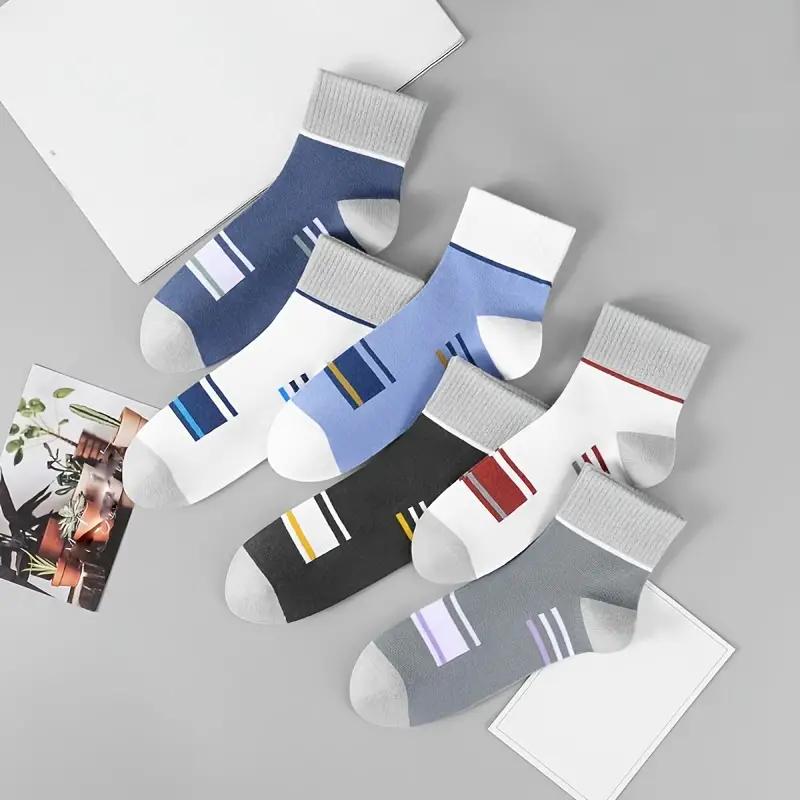 5 пар мужских спортивных носков до середины икры, полосатые дышащие хлопковые носки, повседневные носки, партия