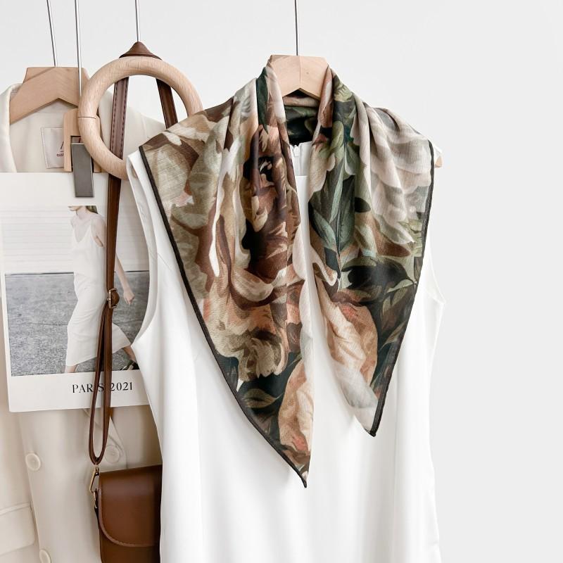 65 Fashion Style Cotton And Hemp Small Square Scarf For Women'S Professional Decoration Scarf Dual Use Shawl Outer Wear Spring And Autumn Scarf