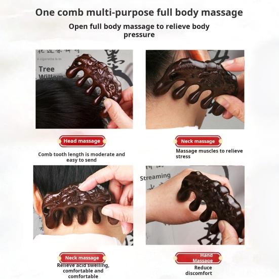 Массажная расческа для кожи головы Yousheng Sandalwood с широкими зубцами, резная рыба-лотос, стимулирующая рост волос, деревянная ручная головка, массажная расческа для всего тела