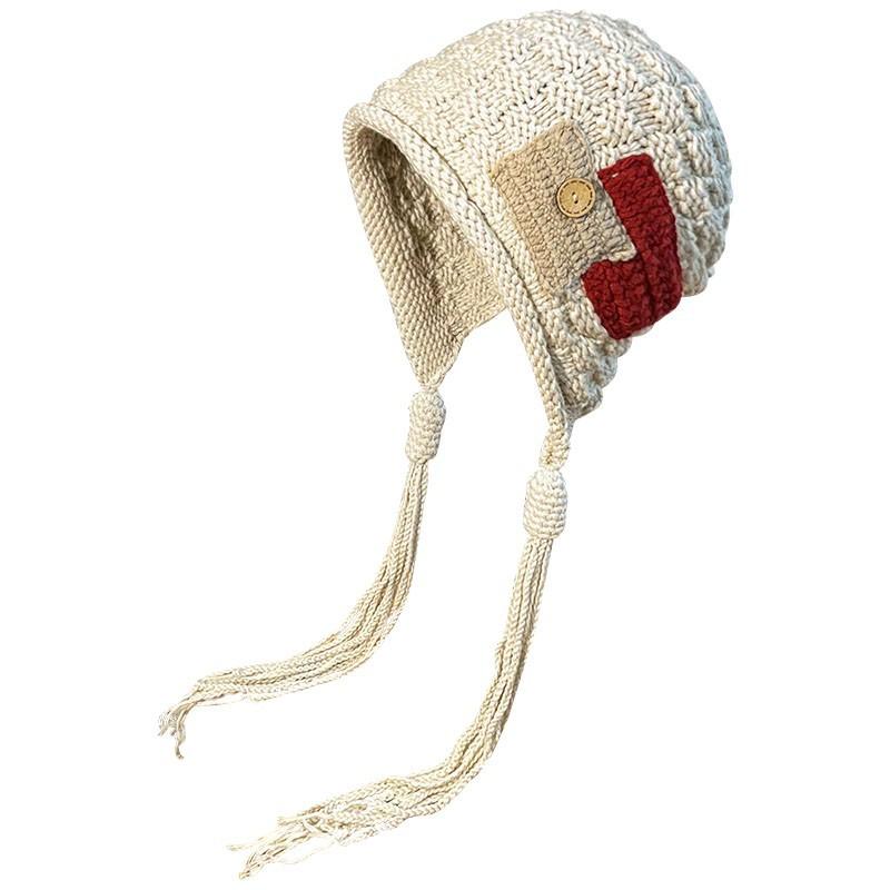 Korean Version Trend Tassel Warm Hat for Women Autumn and Winter Handmade Knitted Wool Hat Versatile Ear Protection Hat